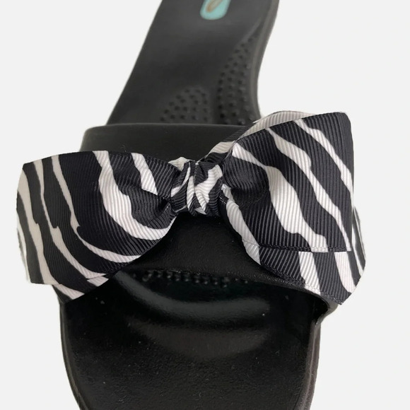 Oka B Black Zebra Bow Rubber Slides Sandals Medium Large ML 8-9 - Picture 6 of 12
